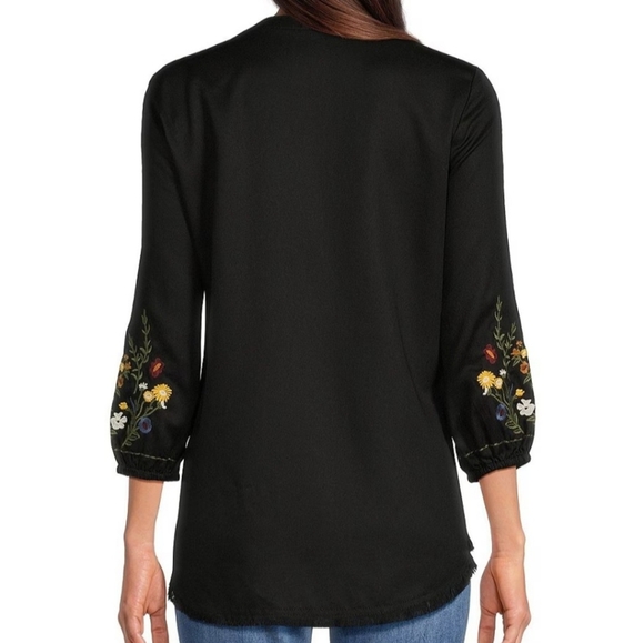 REBA Women'sSizeXL 3/4 Split V-neck Floral Embroidered Peasant Tunic - Picture 3 of 12